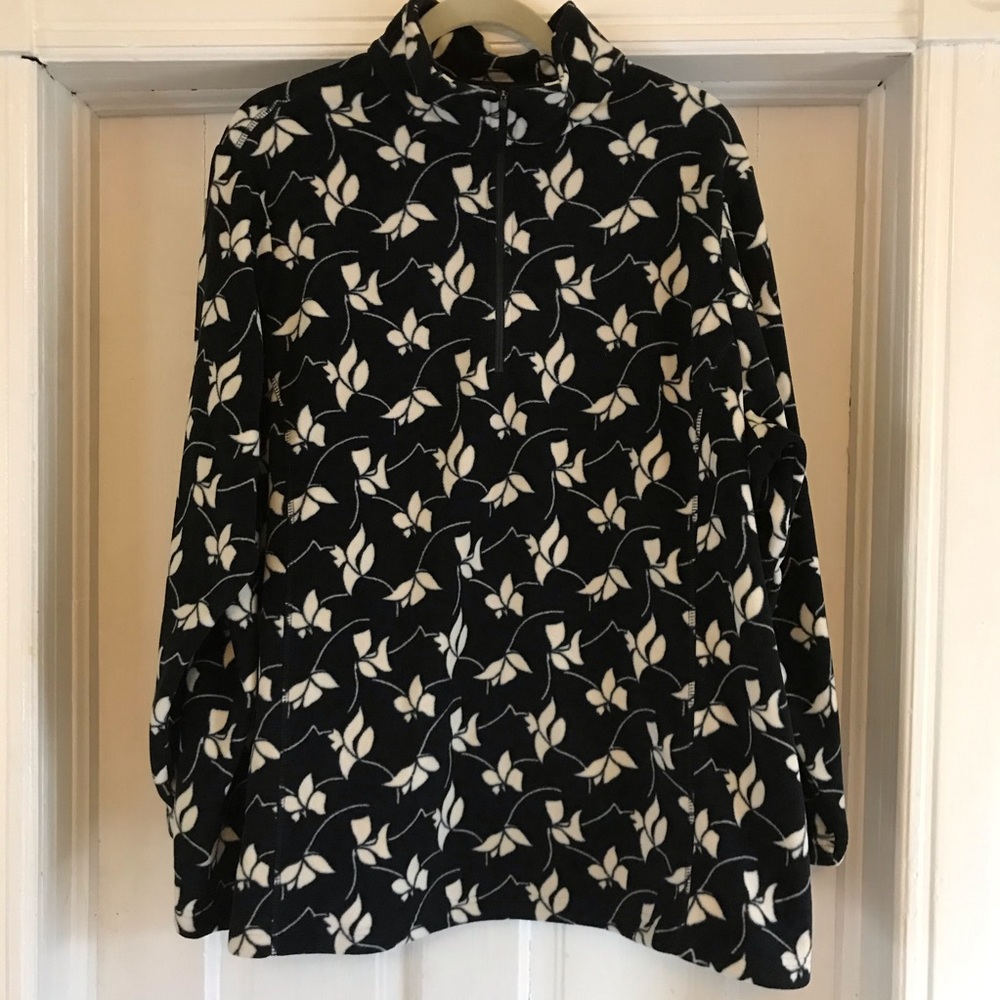 Lands' End zip pullover floral fleece sweatshirt